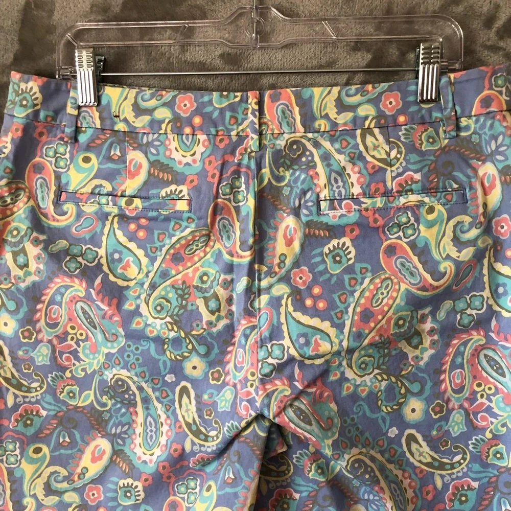 Talbots Paisley Cropped Chino Women Pants Size 14 Pastel Colors Split-Hem